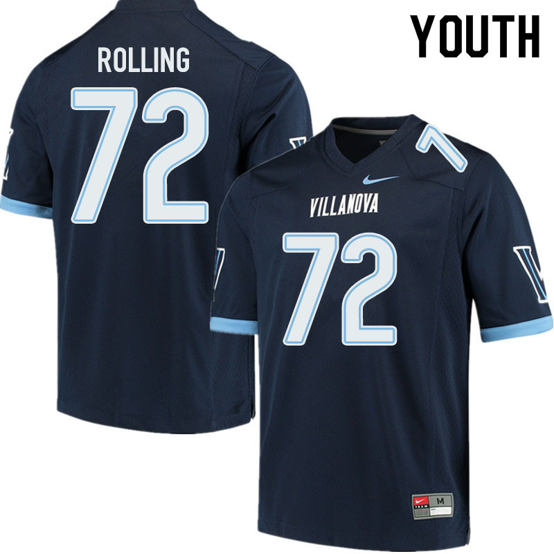 Youth #72 Jaden Rolling Villanova Wildcats College Football Jerseys Sale-Navy